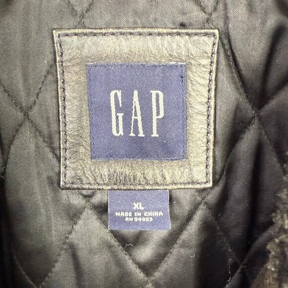 Gap Leather Bomber Jacket Cowhide OLD XL Black Sherpa Collar Trucker Vintage - Picture 2 of 11